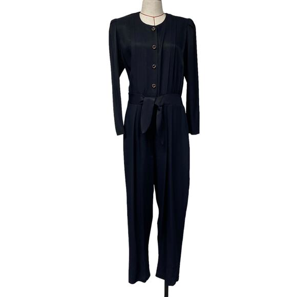 Vintage Molly Malloy Womens Size 12 Black Button Front Jumpsuit - Picture 1 of 10